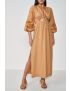 VESTIDO MIDI LONGO CUT OUT COM LINHO E BORDADO