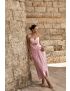 VESTIDO MIDI JAQUARD CUT OUT DECOTE CORAÇÃO FENDA FRANZIDA