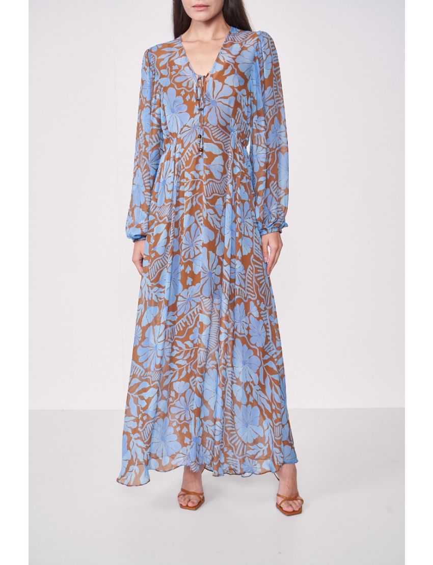 VESTIDO LONGO FLUÍDO ESTAMPA FLORAL CÉU & CAMEL
